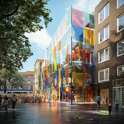 彩色玻璃反射街道庆典