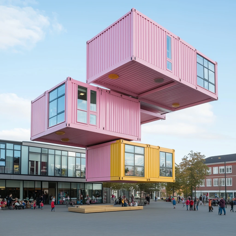 三层建筑与城市广场