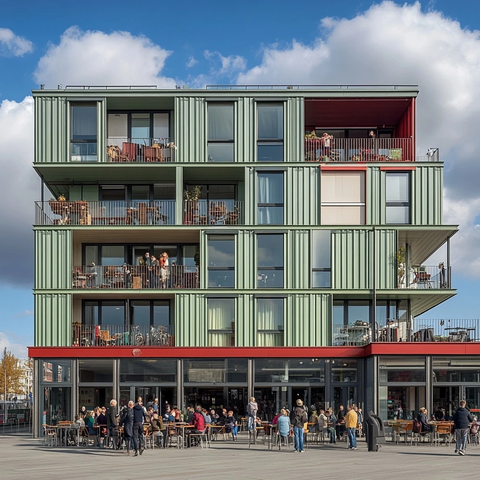 钢结构住宅楼红绿装饰