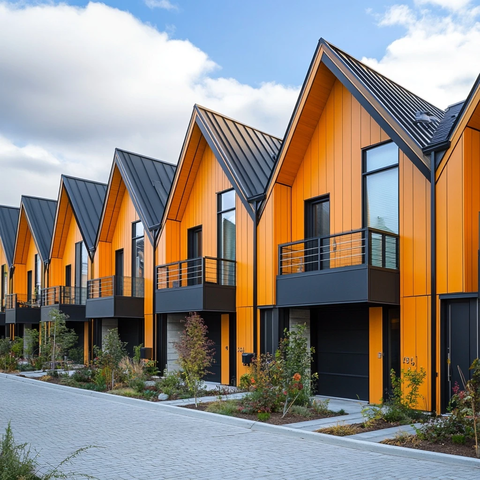 行双车库带阳台联排别墅