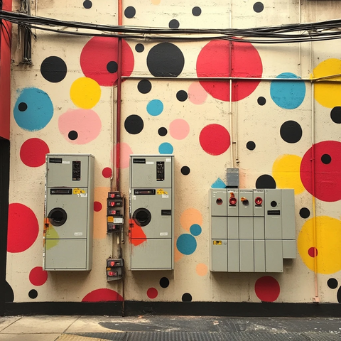 商业墙涂鸦点彩融合电气元素