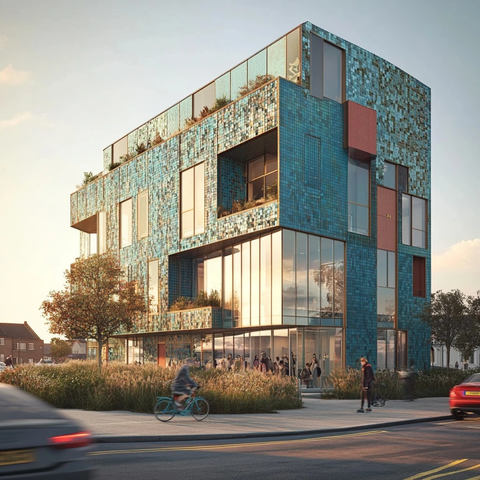 陶瓷外墙大学建筑植被与人群