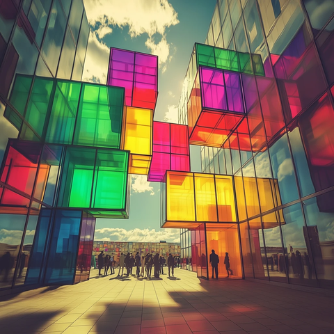 办公楼宇中的彩色方块