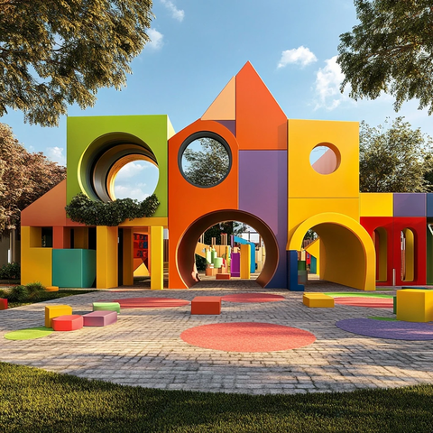 红砖木构幼儿园几何形体设计