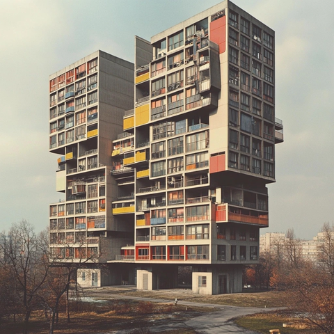 层建筑与彩色悬挑体块