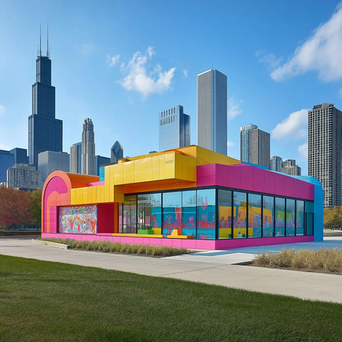 彩色兽医诊所与城市景观