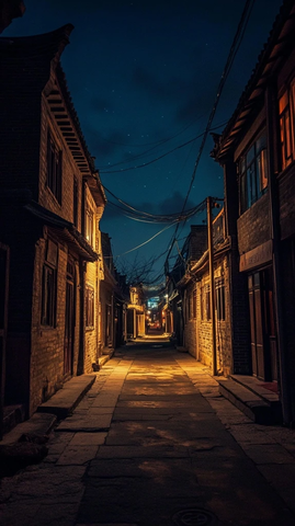 古巷静夜灯光