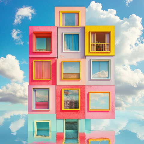 八扇不同风格窗户中央构图