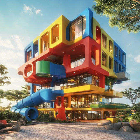 乐高风格建筑与自然融合