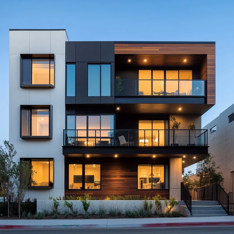 白色外墙木质装饰铁艺阳台