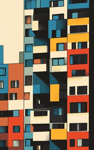 苏式建筑几何风格插画