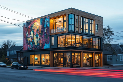 多层公寓楼外墙艺术画廊