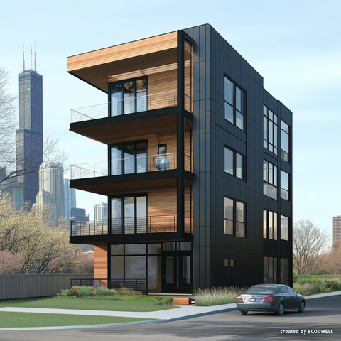 硬木板外墙铜窗公寓楼