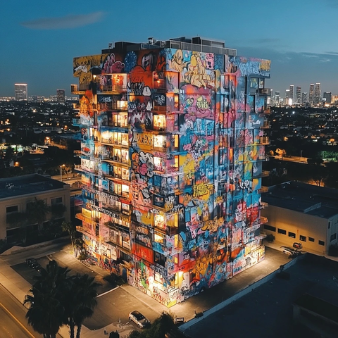 涂鸦覆盖豪华高层建筑