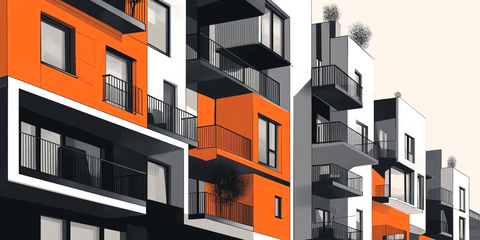 黑白橙色公寓插画