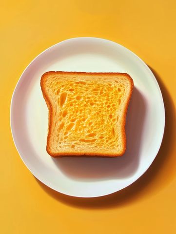 一片吐司切片在瓷盘上