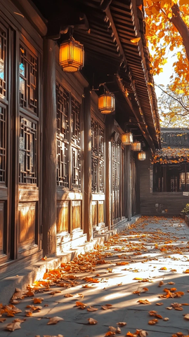 秋日暖阳下的古院