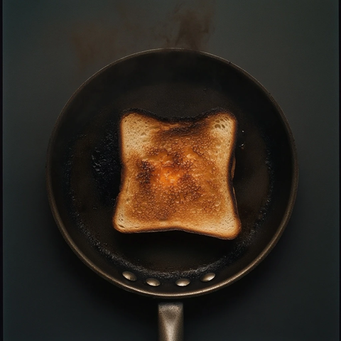 烤焦面包片与烤盘俯视图