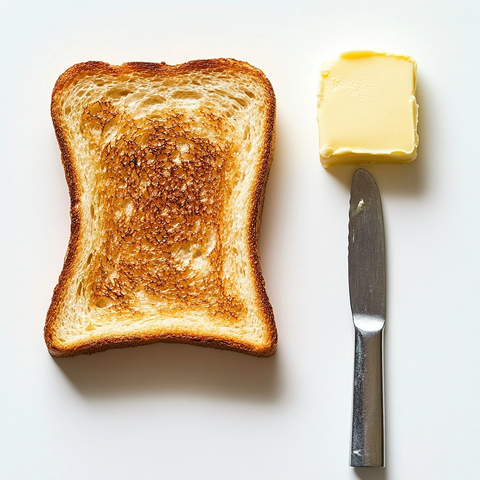 白背景上的热吐司和黄油刀