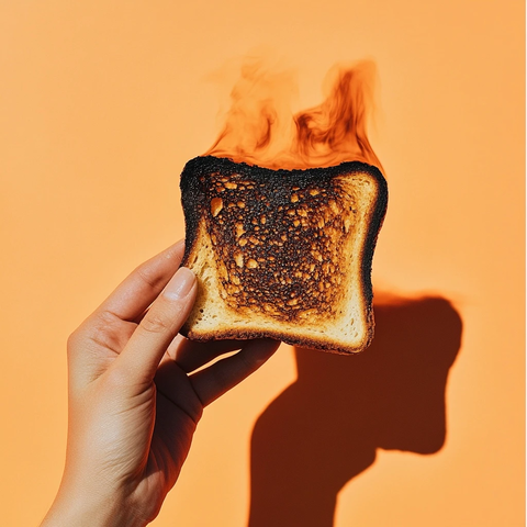 手持烧焦吐司橙色背景