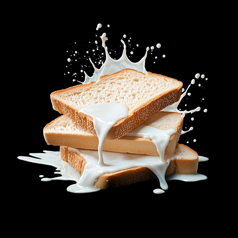 白面包片与牛奶飞溅