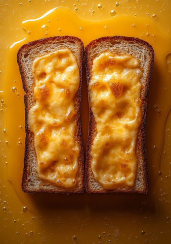 面包悬浮分两半芝士相连