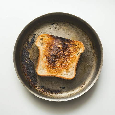 金属盘上的烤焦面包片