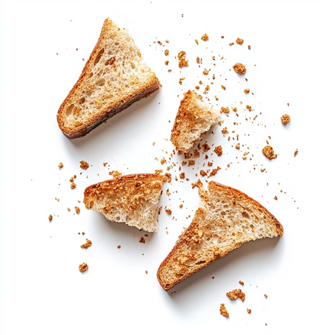 面包屑撒落白色背景