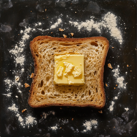面包切片黄油涂抹顶部视角