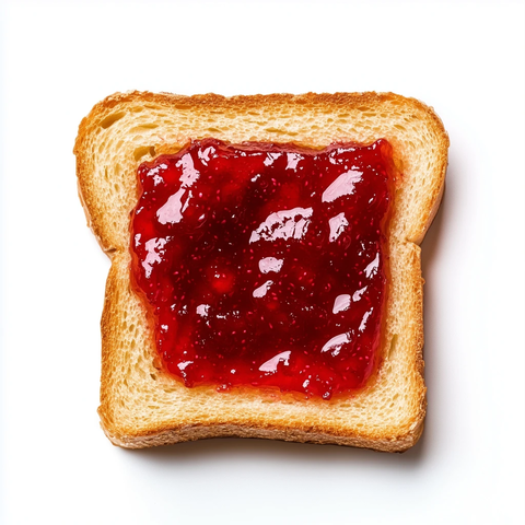 吐司配红果酱俯拍图
