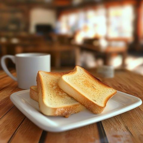 餐厅桌上的烤面包片