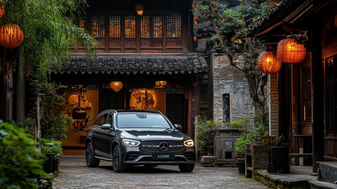 古宅庭院中的汽车