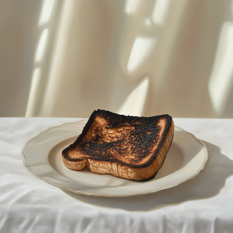 烤焦面包片与白色桌布