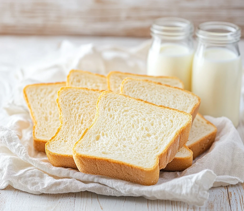 白面包片与牛奶瓶餐桌摆设