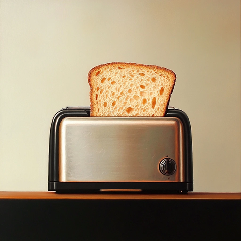 半片吐司从烤面包机中伸出