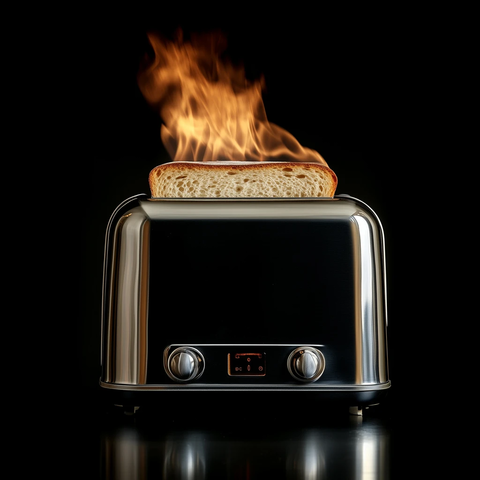 黑背景着火面包片吐司机