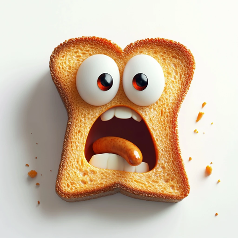 吐司机卡通表情惊吓咬香肠