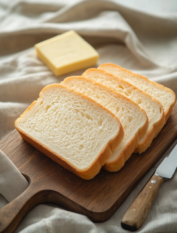 白面包切片与不锈钢刀具