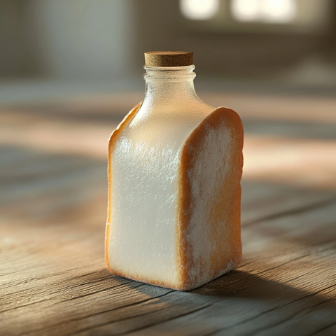 牛奶瓶嵌入方形面包细节