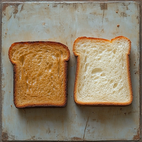 面包片带皮与去皮对比