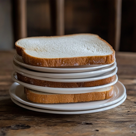 晚餐盘子夹在面包片之间