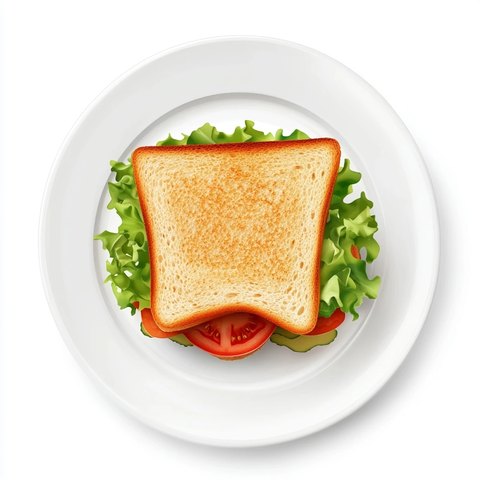 白盘面包三明治俯拍