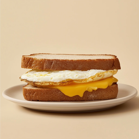 煎蛋奶酪三明治置白瓷盘