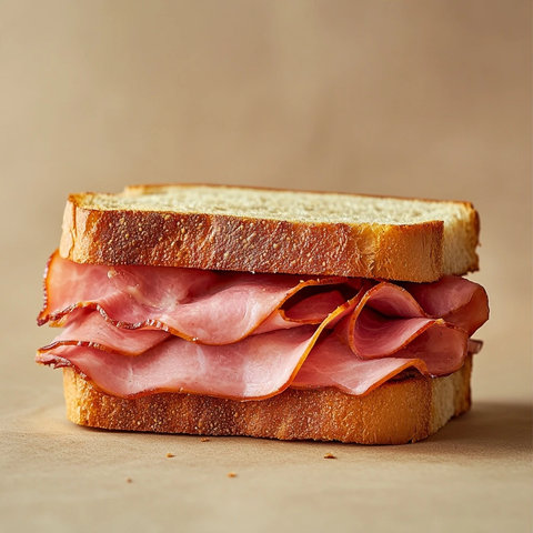 金黄面包夹鲜嫩火腿三明治