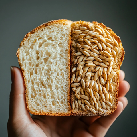 面包与小麦谷粒对比展示