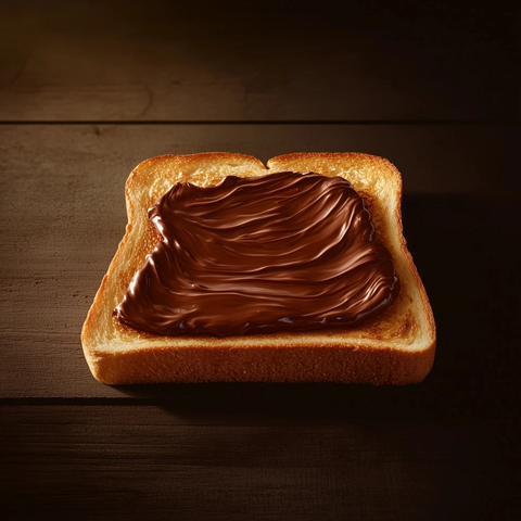 金黄色吐司涂抹榛子巧克力酱