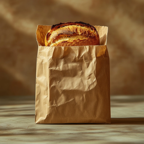 棕色纸袋面包露出顶部