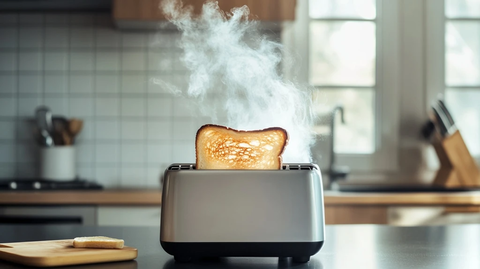 复古烤面包机冒烟的厨房
