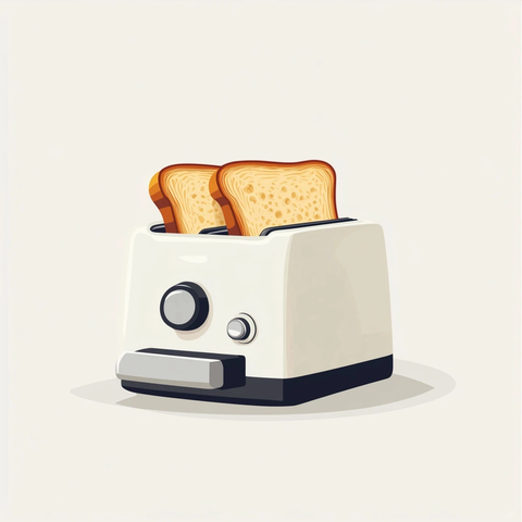 白色现代吐司机与烤面包片