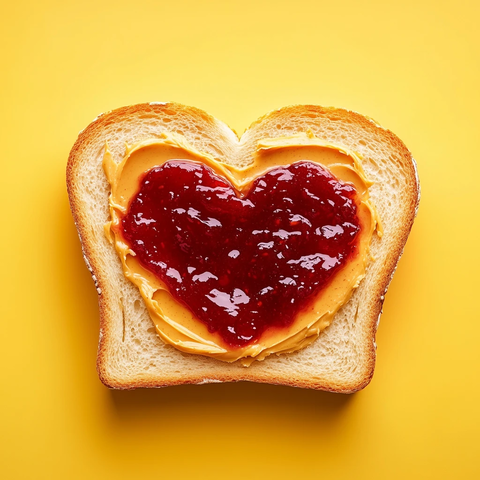 方形面包片水果酱心形花生酱